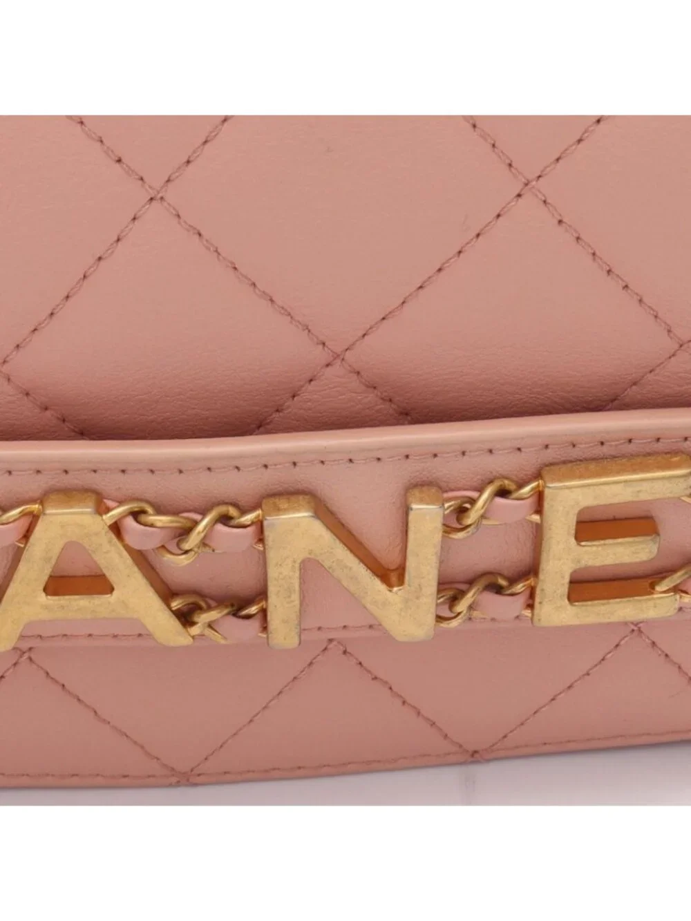Chanel Shoulder Bag Quilted Logo Pink Lambskin Chain